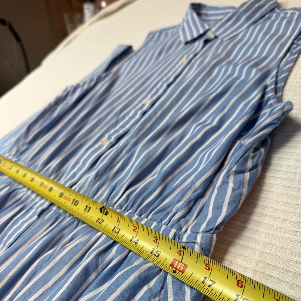 Pact Women L Sunset Lightweight Striped Blue Sleeveless Shirtdress w Pockets - Picture 7 of 9
